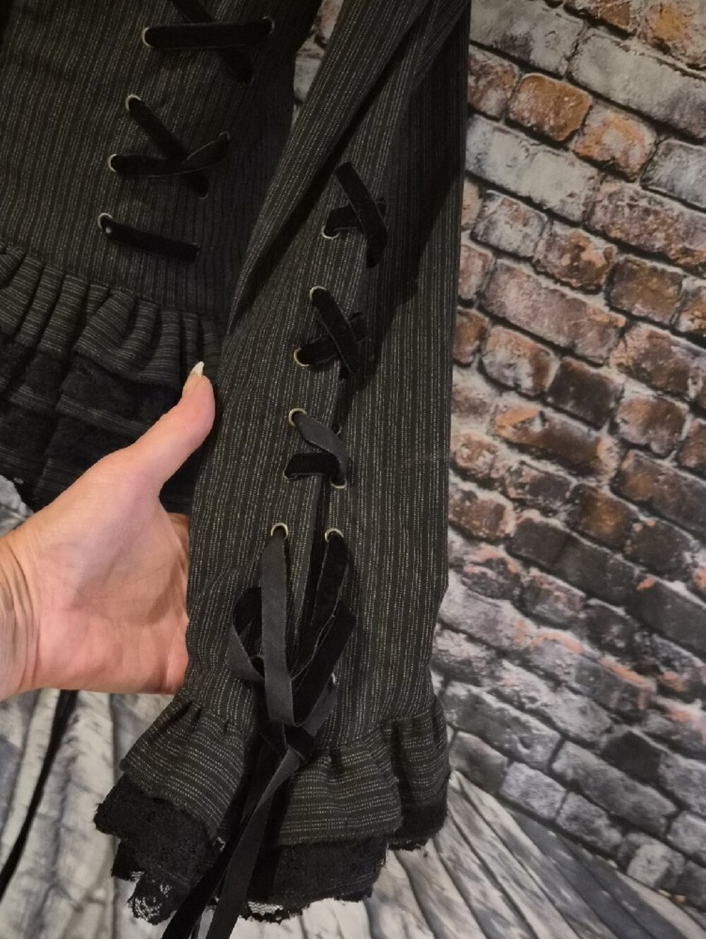 Black Steampunk Pinstripe Ruffled Zip Front Jacket - Picture 6 of 10